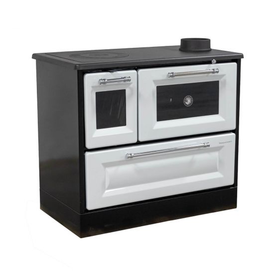 Preview: Hosseven Kaminofen mit Backfach und Herdplatte 4012 Weiß Holzofen 8 kW Holz Ofen Mehrfachbelegung Kamin Heizofen Küchenherd