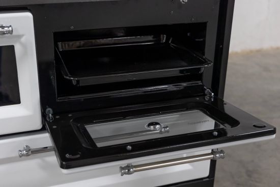 Hosseven Kaminofen mit Backfach und Herdplatte 4012 Weiß Holzofen 8 kW Holz Ofen Mehrfachbelegung Kamin Heizofen Küchenherd