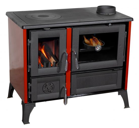 Kaminofen mit Backfach und Herdplatte 4013 Rot Holzofen 8 kW Holz Ofen Mehrfachbelegung Kamin Heizofen Küchenherd