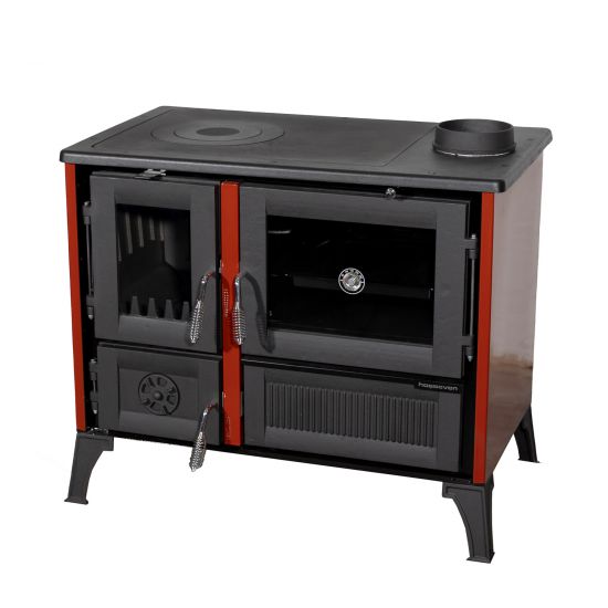 Kaminofen mit Backfach und Herdplatte 4013 Rot Holzofen 8 kW Holz Ofen Mehrfachbelegung Kamin Heizofen Küchenherd