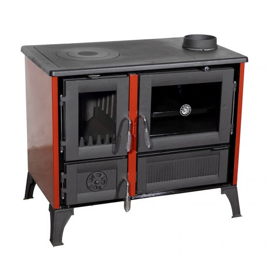 Kaminofen mit Backfach und Herdplatte 4013 Rot Holzofen 8 kW Holz Ofen Mehrfachbelegung Kamin Heizofen Küchenherd