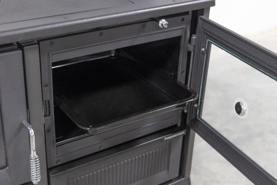Kaminofen mit Backfach und Herdplatte 4013 Schwarz Holzofen 8 kW Holz Ofen Mehrfachbelegung Kamin Heizofen Küchenherd