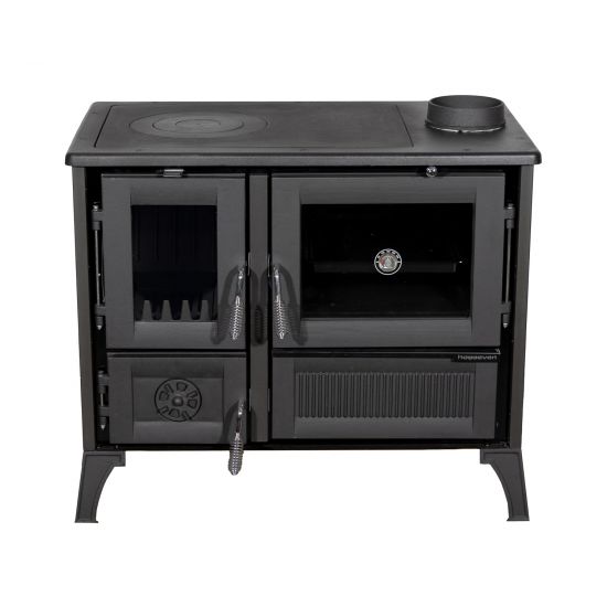 Kaminofen mit Backfach und Herdplatte 4013 Schwarz Holzofen 8 kW Holz Ofen Mehrfachbelegung Kamin Heizofen Küchenherd