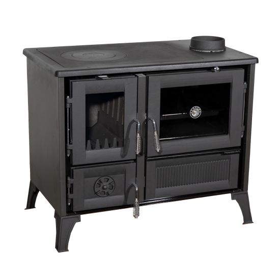 Kaminofen mit Backfach und Herdplatte 4013 Schwarz Holzofen 8 kW Holz Ofen Mehrfachbelegung Kamin Heizofen Küchenherd