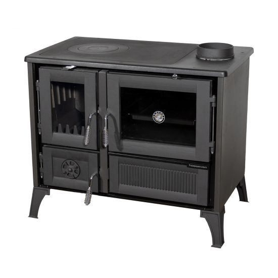 Kaminofen mit Backfach und Herdplatte 4013 Schwarz Holzofen 8 kW Holz Ofen Mehrfachbelegung Kamin Heizofen Küchenherd