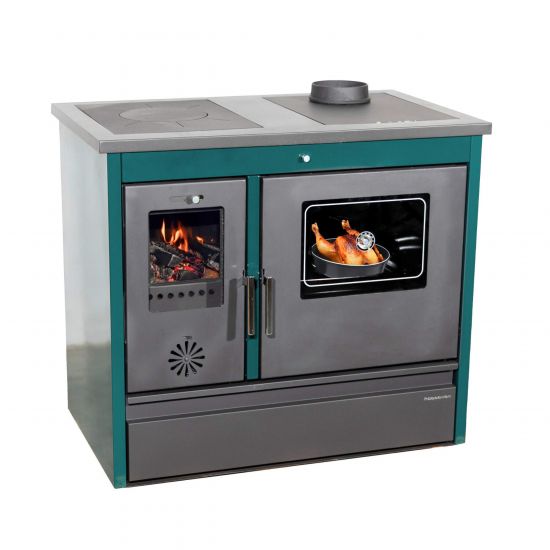 Kaminofen mit Backfach und Herdplatte 4050 Lotus Classic Grün Holzofen 11 kW Holz Ofen Mehrfachbelegung Kamin Heizofen Küchenherd