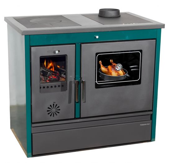 Kaminofen mit Backfach und Herdplatte 4050 Lotus Classic Grün Holzofen 11 kW Holz Ofen Mehrfachbelegung Kamin Heizofen Küchenherd