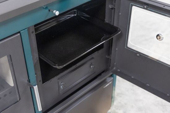 Kaminofen mit Backfach und Herdplatte 4050 Lotus Classic Grün Holzofen 11 kW Holz Ofen Mehrfachbelegung Kamin Heizofen Küchenherd