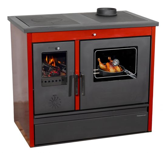 Kaminofen mit Backfach und Herdplatte 4050 Lotus Classic Rot Holzofen 11 kW Holz Ofen Mehrfachbelegung Kamin Heizofen Küchenherd