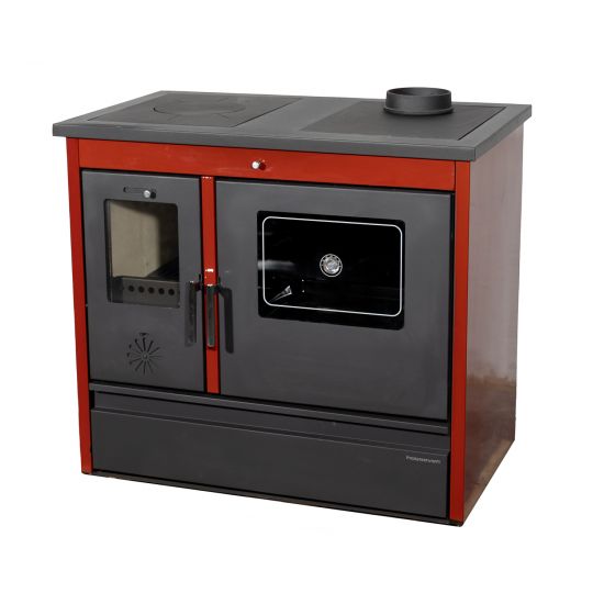 Kaminofen mit Backfach und Herdplatte 4050 Lotus Classic Rot Holzofen 11 kW Holz Ofen Mehrfachbelegung Kamin Heizofen Küchenherd