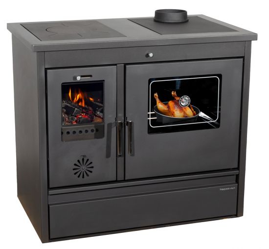 Kaminofen mit Backfach und Herdplatte 4050 Lotus Classic Schwarz Holzofen 11 kW Holz Ofen Mehrfachbelegung Kamin Heizofen Küchenherd