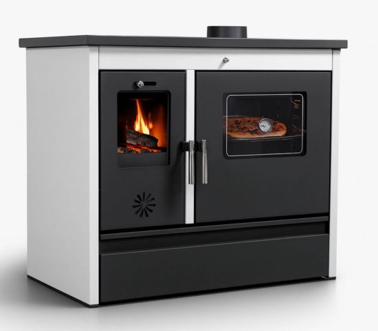 Kaminofen mit Backfach und Herdplatte 4050 Lotus Classic Weiß Holzofen 11 kW Holz Ofen Mehrfachbelegung Kamin Heizofen Küchenherd