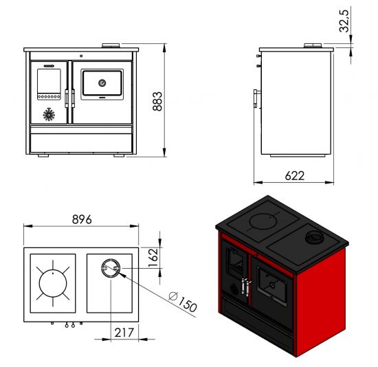 Kaminofen mit Backfach und Herdplatte 4050 Lotus Classic Weiß Holzofen 11 kW Holz Ofen Mehrfachbelegung Kamin Heizofen Küchenherd