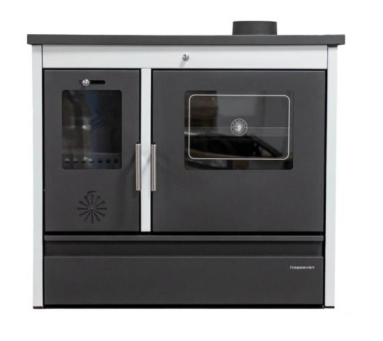 Preview: Kaminofen mit Backfach und Herdplatte 4050 Lotus Classic Weiß Holzofen 11 kW Holz Ofen Mehrfachbelegung Kamin Heizofen Küchenherd