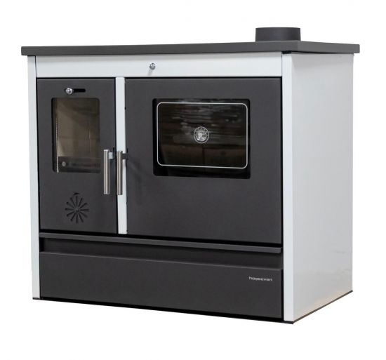 Preview: Kaminofen mit Backfach und Herdplatte 4050 Lotus Classic Weiß Holzofen 11 kW Holz Ofen Mehrfachbelegung Kamin Heizofen Küchenherd