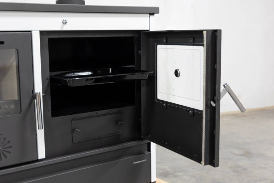 Kaminofen mit Backfach und Herdplatte 4050 Lotus Classic Weiß Holzofen 11 kW Holz Ofen Mehrfachbelegung Kamin Heizofen Küchenherd