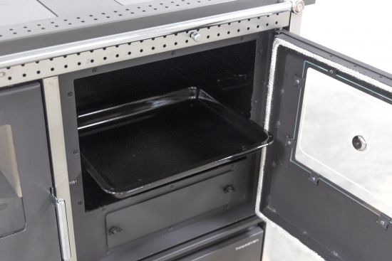 Kaminofen mit Backfach und Herdplatte 4050 Lotus Inox Grün Holzofen 11 kW Holz Ofen Mehrfachbelegung Kamin Heizofen Küchenherd