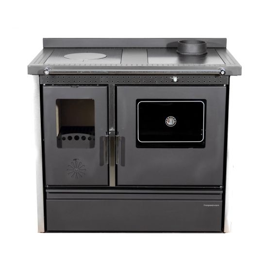 Kaminofen mit Backfach und Herdplatte 4050 Lotus Inox Schwarz Holzofen 11 kW Holz Ofen Mehrfachbelegung Kamin Heizofen Küchenherd