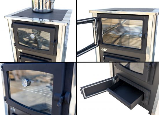 EEK A fireplace stove with baking compartment and stovetop ABC Concept 2 Air Mini multi-use wood-burning stove 10 kW fireplace stove wood workshop stove Swedish stove cabin stove heating stove wood stove