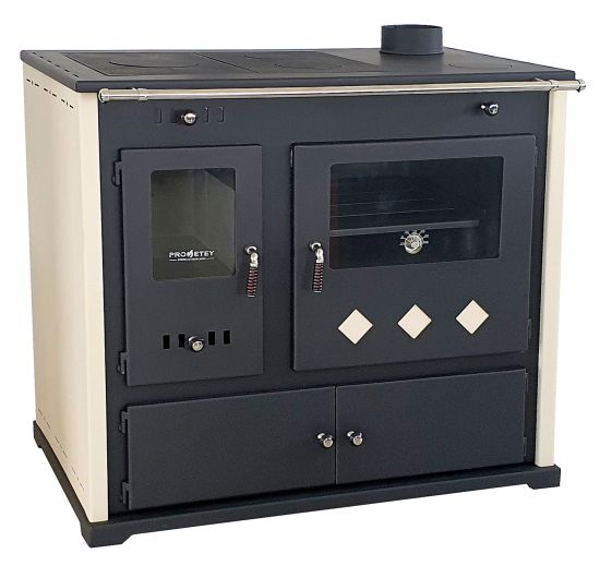 EEK A+ wood-burning stove with baking compartment and hob Pracktik Lux Beige wood-burning stove 9.5 kW wood-burning stove Stove for permanent firing Workshop stove Swedish stove Cabin stove Heating stove