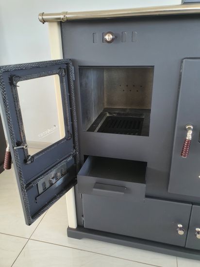 EEK A+ wood-burning stove with baking compartment and hob Pracktik Lux Beige wood-burning stove 9.5 kW wood-burning stove Stove for permanent firing Workshop stove Swedish stove Cabin stove Heating stove