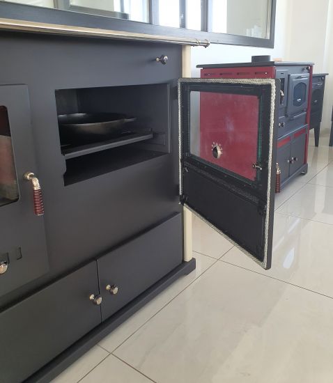 EEK A+ wood-burning stove with baking compartment and hob Pracktik Lux Beige wood-burning stove 9.5 kW wood-burning stove Stove for permanent firing Workshop stove Swedish stove Cabin stove Heating stove