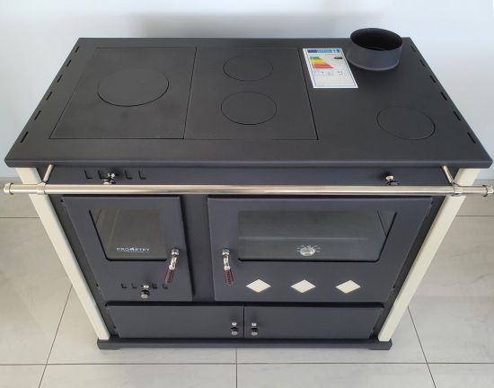 EEK A+ wood-burning stove with baking compartment and hob Pracktik Lux Beige wood-burning stove 9.5 kW wood-burning stove Stove for permanent firing Workshop stove Swedish stove Cabin stove Heating stove