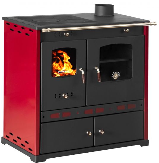 Kaminofen mit Backfach und Herdplatte Perfect Eco Lux Rot Rechts Holzofen 7 kW Kamin Ofen Holz Werkstattofen Hüttenofen Heizofen Gartenofen