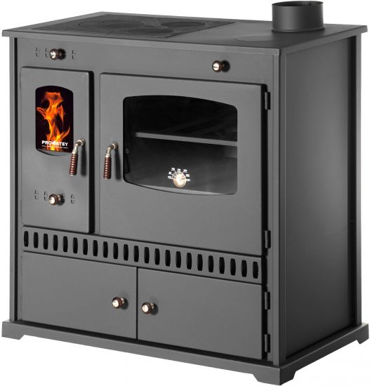 Kaminofen mit Backfach und Herdplatte Perfect Eco Schwarz Rechts Holzofen 7 kW Kamin Ofen Holz Werkstattofen Hüttenofen Heizofen Gartenofen