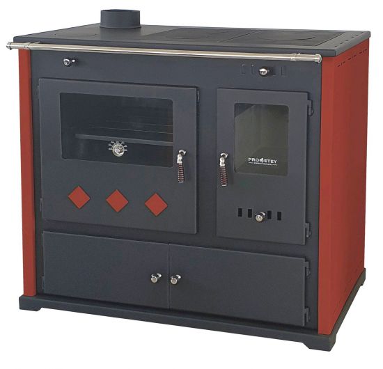 EEK A+ Wood-burning stove with baking compartment and hob Pracktik Lux Red LEFT Wood-burning stove 9.5 kW Wood-burning stove Wood-burning stove with oven and hob Swedish stove Cottage stove
