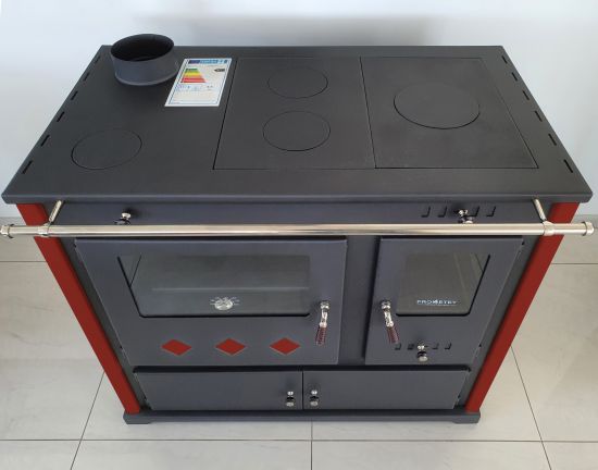 EEK A+ Wood-burning stove with baking compartment and hob Pracktik Lux Red LEFT Wood-burning stove 9.5 kW Wood-burning stove Wood-burning stove with oven and hob Swedish stove Cottage stove