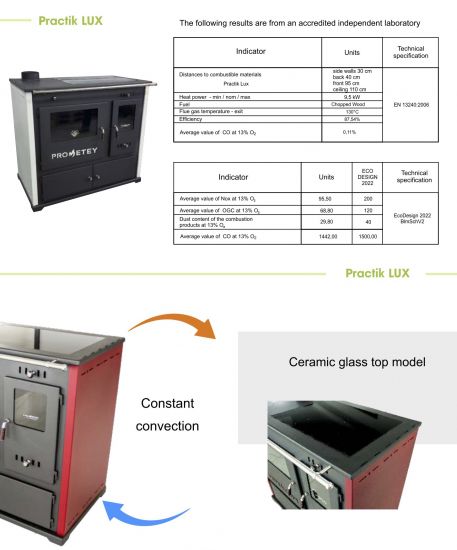 EEK A+ Wood-burning stove with baking compartment and hob Pracktik Lux Red LEFT Wood-burning stove 9.5 kW Wood-burning stove Wood-burning stove with oven and hob Swedish stove Cottage stove