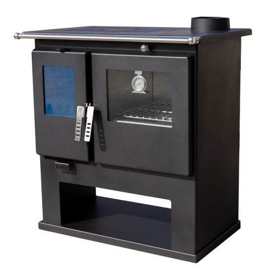 EEK A+ Wood-burning stove with baking compartment and hob Verso CS Inox Wood-burning stove 7.7 kW Wood-burning stove Fireplace Heating cooker Cooker cooker Multiple occupancy