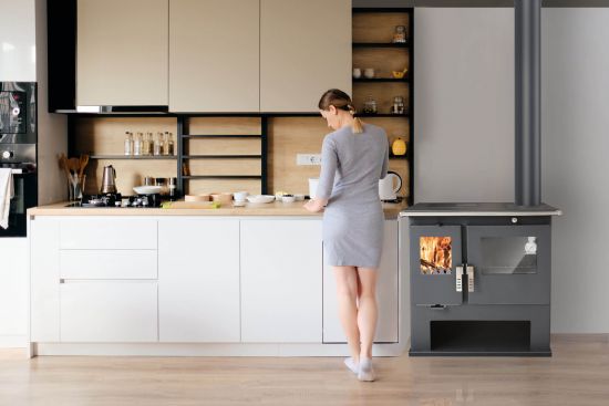 EEK A+ Wood-burning stove with baking compartment and hob Verso CS Inox Wood-burning stove 7.7 kW Wood-burning stove Fireplace Heating cooker Cooker cooker Multiple occupancy