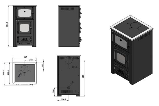 EEK A Kaminofen mit Backfach und Herdplatte mit Glaskeramik ABC Concept 2 Air Mini Mehrfachbelegung Holzofen 10 kW Kamin Ofen Holz Werkstattofen Schwedenofen Hüttenofen Heizofen Holzofen