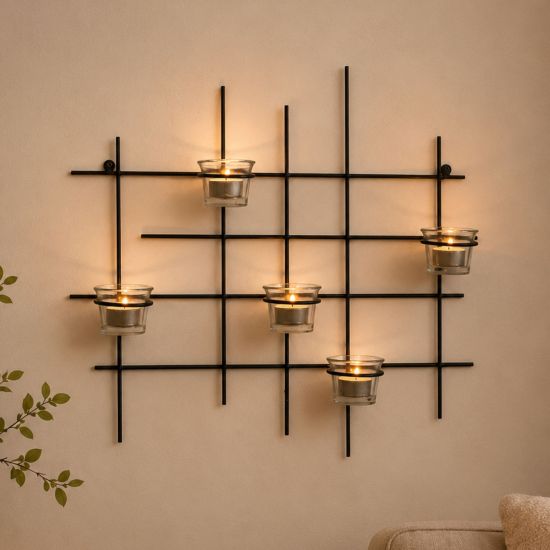 DanDiBo Kerzenhalter Wand Metall Schwarz Wandteelichthalter 50 cm 5XXL Wandkerzenhalter Kerzenhalter Teelichthalter Wandleuchter