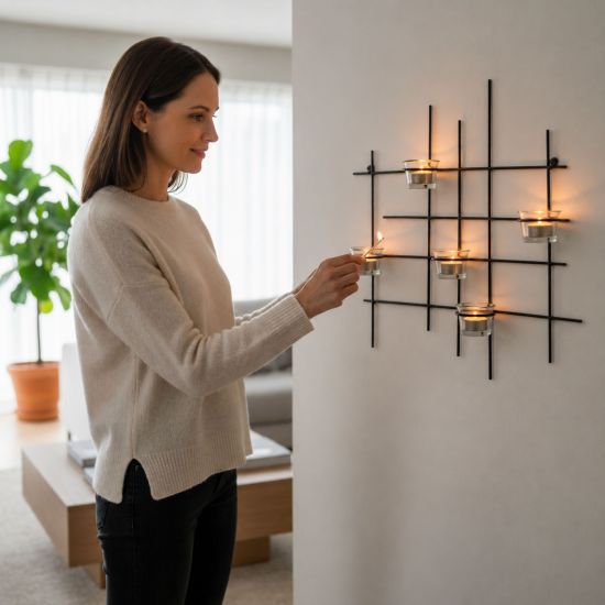 DanDiBo Kerzenhalter Wand Metall Schwarz Wandteelichthalter 50 cm 5XXL Wandkerzenhalter Kerzenhalter Teelichthalter Wandleuchter