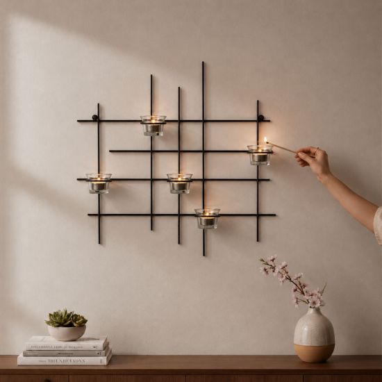 DanDiBo Kerzenhalter Wand Metall Schwarz Wandteelichthalter 50 cm 5XXL Wandkerzenhalter Kerzenhalter Teelichthalter Wandleuchter