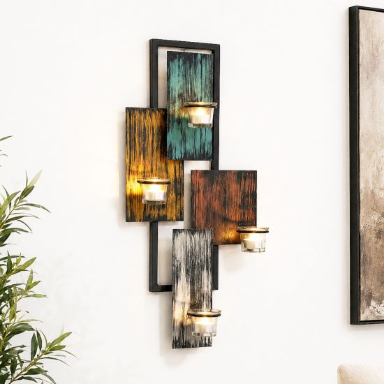 DanDiBo Kerzenhalter Wand Metall Schwarz Wandteelichthalter 60 cm Abstrakt Wandkerzenhalter Kerzenhalter Teelichthalter Wandleuchter