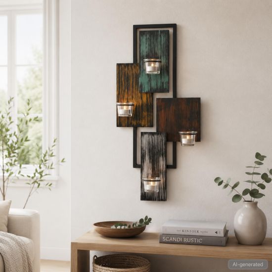 Preview: DanDiBo Kerzenhalter Wand Metall Schwarz Wandteelichthalter 60 cm Abstrakt Wandkerzenhalter Kerzenhalter Teelichthalter Wandleuchter