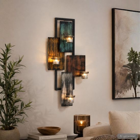 Preview: DanDiBo Kerzenhalter Wand Metall Schwarz Wandteelichthalter 60 cm Abstrakt Wandkerzenhalter Kerzenhalter Teelichthalter Wandleuchter