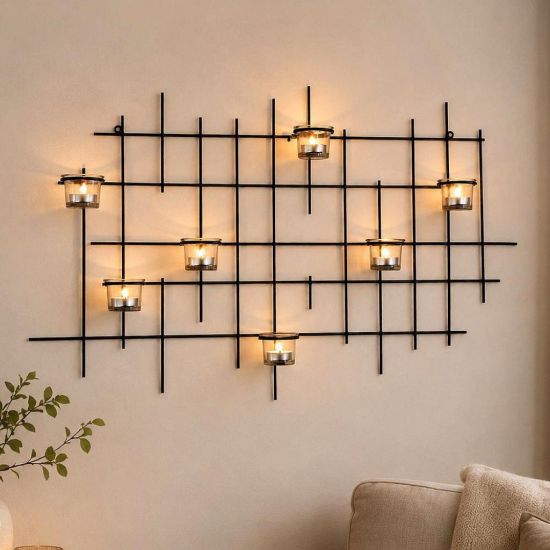 DanDiBo Metal Wall Candle Holder Black Wall Tealight Holder 83 cm 7XXL Wall Candle Holder Candle Holder Tealight Holder Wall Sconce
