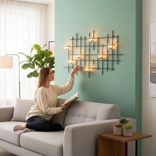 Preview: DanDiBo Metal Wall Candle Holder Black Wall Tealight Holder 83 cm 7XXL Wall Candle Holder Candle Holder Tealight Holder Wall Sconce