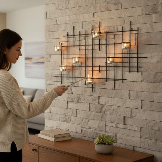 DanDiBo Metal Wall Candle Holder Black Wall Tealight Holder 83 cm 7XXL Wall Candle Holder Candle Holder Tealight Holder Wall Sconce