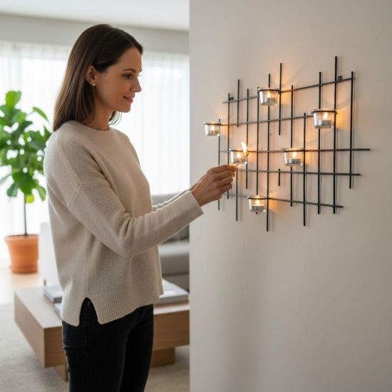 DanDiBo Metal Wall Candle Holder Black Wall Tealight Holder 83 cm 7XXL Wall Candle Holder Candle Holder Tealight Holder Wall Sconce