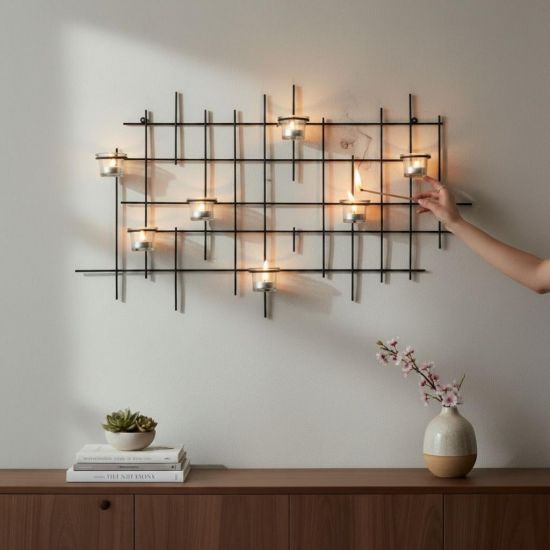 DanDiBo Metal Wall Candle Holder Black Wall Tealight Holder 83 cm 7XXL Wall Candle Holder Candle Holder Tealight Holder Wall Sconce