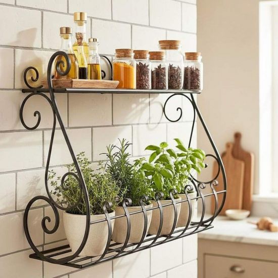 DanDiBo Kräuterregal Kücheregal Balkonregal Wand Metall Schwarz Sebino 50 cm Wandregal Blumenregal Pflanzenhalter Wandblumenhalter Küche Balkon