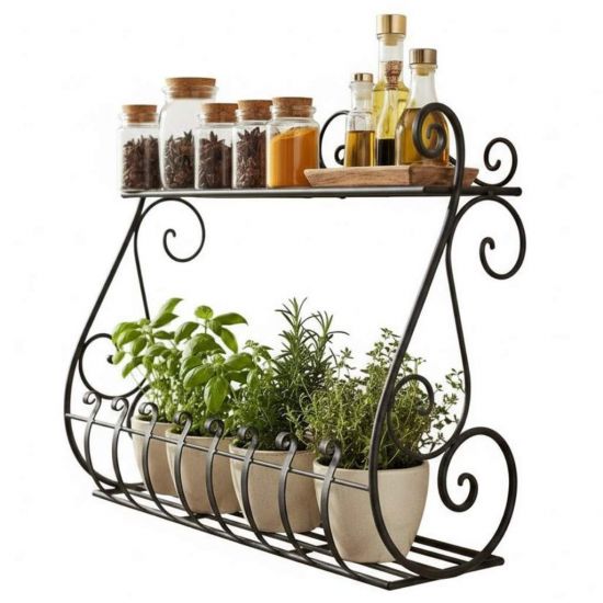 DanDiBo Kräuterregal Kücheregal Balkonregal Wand Metall Schwarz Sebino 50 cm Wandregal Blumenregal Pflanzenhalter Wandblumenhalter Küche Balkon