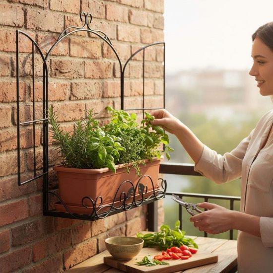 DanDiBo Kräuterregal Outdoor Balkon Wand Wandregal Wetterfest Schwarz Metall 50 cm Hängend Balkonregal Gewürzregal Pflazenregal Wandkorb