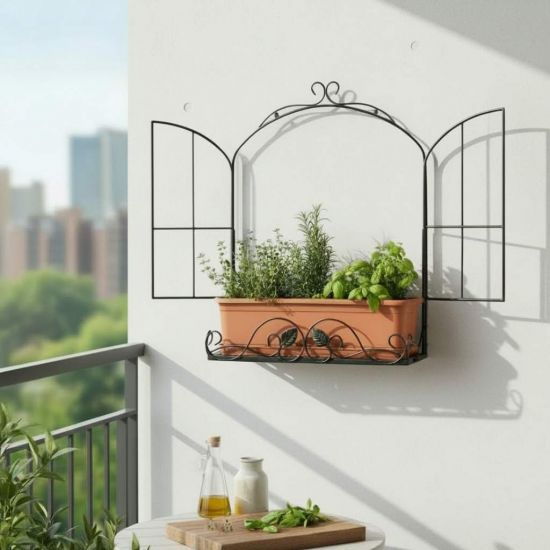 DanDiBo Kräuterregal Outdoor Balkon Wand Wandregal Wetterfest Schwarz Metall 50 cm Hängend Balkonregal Gewürzregal Pflazenregal Wandkorb